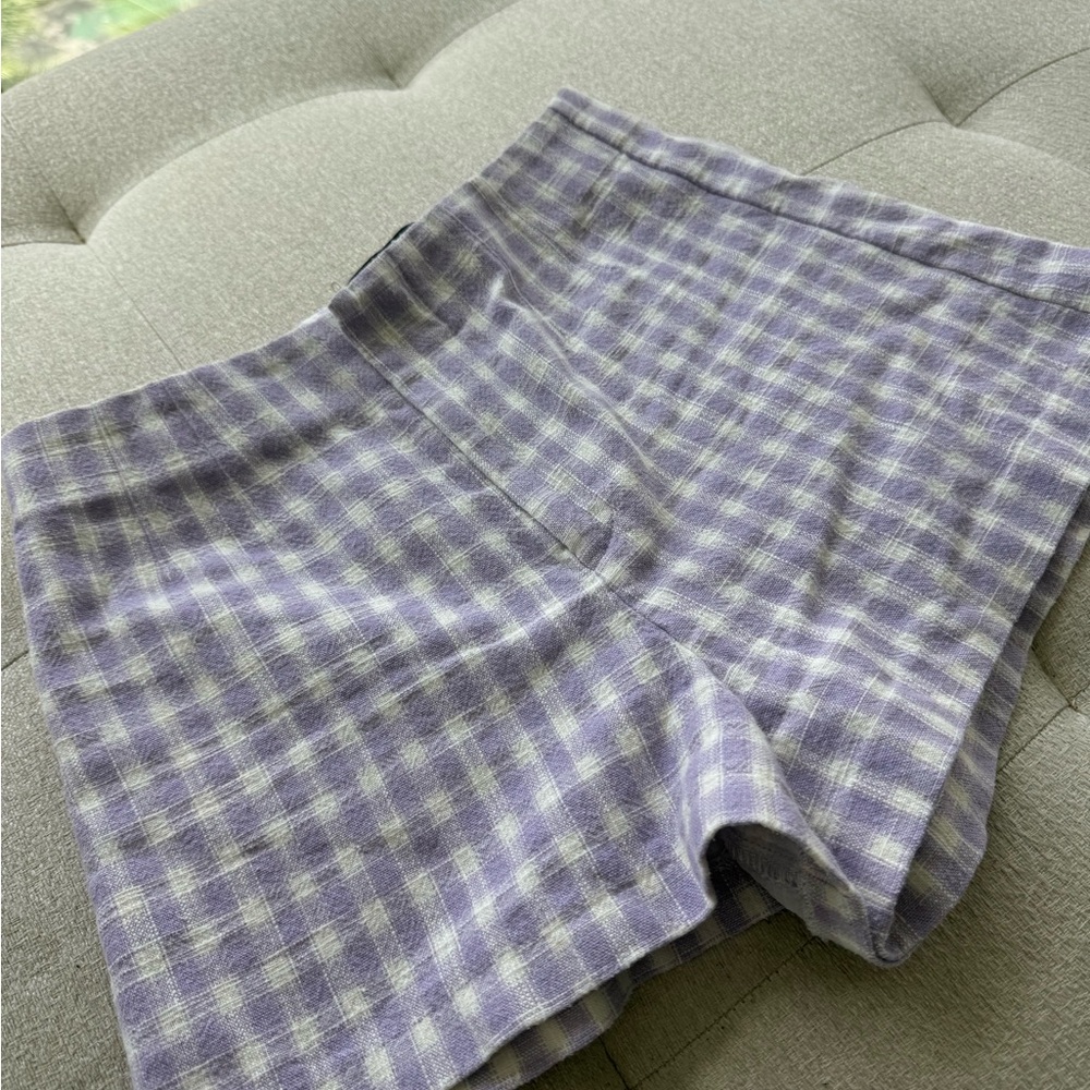 Zara High Waist Purple Plaid Shorts